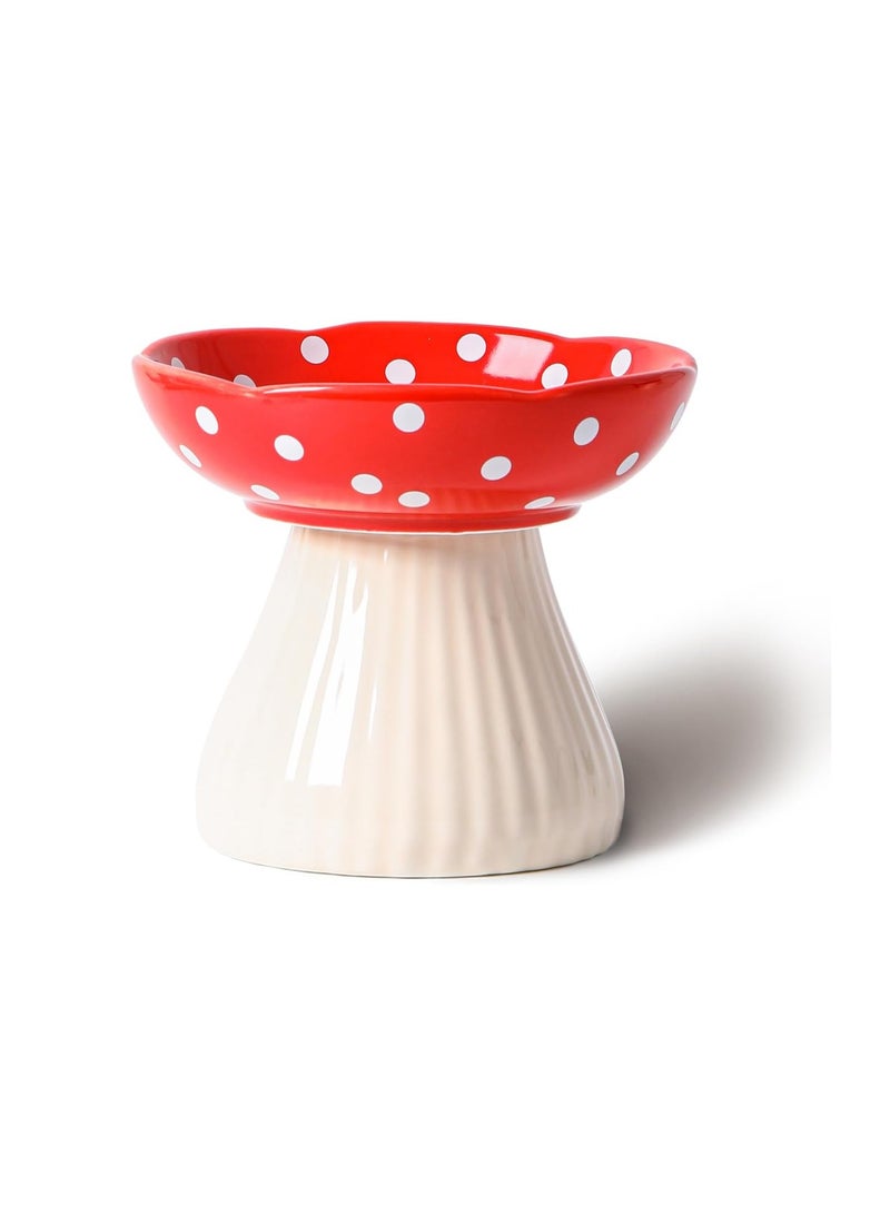 Mushroom Raised Cat Bowl, Cute Polka Dot Ceramic High Feet To Protect The Cervical Vertebrae And Prevent The Cat Bowl From Tipping Over. Cat Food And Water Bowl, For Small Dogs (Red) - Image 1