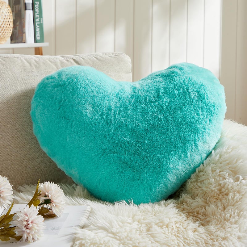 EastTree Heart Pillows  Teal Heart Shaped Pillows  Ultra Soft Extra-Large Fluffy Pillows  Love Throw Pillows Gifts  Women Girls Living Room Decor 15x18 Inch - Image 1
