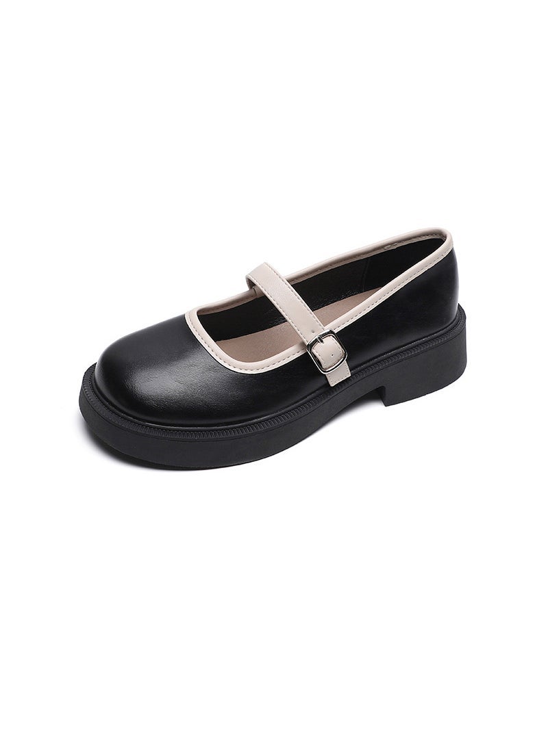 Weiwei Girl 2716-1 Thick Bottom French Mary Jane Shoes Womens Shoes with Single Shoes Retro British Large Size Womens Shoes Black