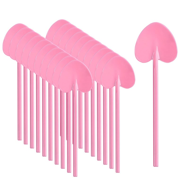 VEIREN 100 Pieces Disposable Plastic Spoons Mini Love Heart Shape Individually Wrapped Sampling Tasting Serving Dessert Spoon for Cake Ice Cream Jelly Pudding Yogurt Home Birthday Party Favor Pink