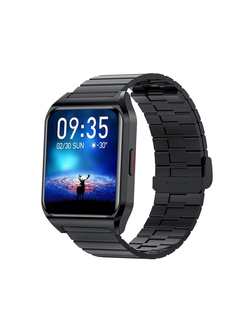 AROAQ H60 Smart Watch Bluetooth Calling Body Temperature Heart Rate Smartwatch IP67 Waterproof Sports Fitness Tracker Watches For Men And Women With Black Steel Strap - Image 1