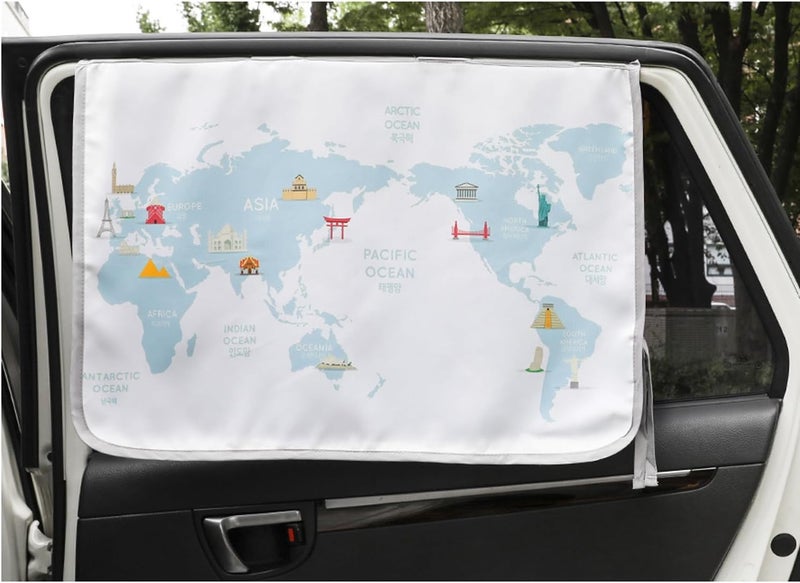 bebedeco Magnetic Car Sun Shade Curtain for Side Window – Sun Blocker and UV Protector for Baby, Kids, and Pets – Universal Fit with Built-in Magnets for Steel-Framed Door (Be-Travel Map) - Image 2