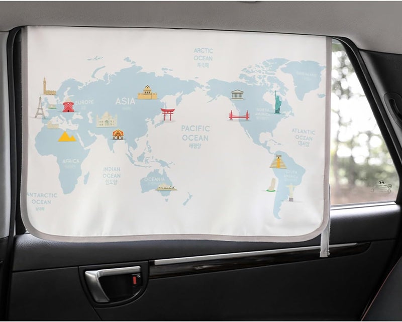 bebedeco Magnetic Car Sun Shade Curtain for Side Window – Sun Blocker and UV Protector for Baby, Kids, and Pets – Universal Fit with Built-in Magnets for Steel-Framed Door (Be-Travel Map) - Image 4