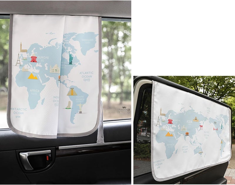 bebedeco Magnetic Car Sun Shade Curtain for Side Window – Sun Blocker and UV Protector for Baby, Kids, and Pets – Universal Fit with Built-in Magnets for Steel-Framed Door (Be-Travel Map) - Image 3
