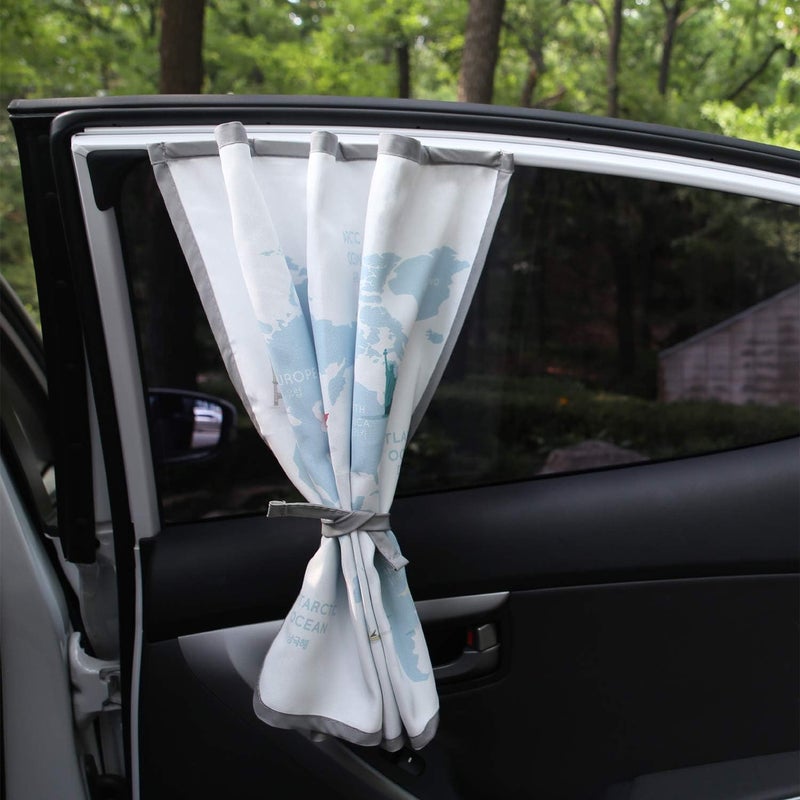bebedeco Magnetic Car Sun Shade Curtain for Side Window – Sun Blocker and UV Protector for Baby, Kids, and Pets – Universal Fit with Built-in Magnets for Steel-Framed Door (Be-Travel Map) - Image 5