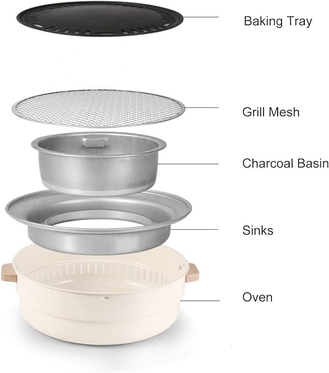 MORPICH Barbecue Grill Pan - Smokeless Korean Style Stainless Steel Non-Stick Grill Rack Basket Pan Frying Sheets for Vegetables Kabobs Seafood, Tea Cooker & Picnic Fire Pit With Charcoal Holder - Image 4