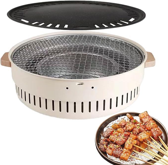 MORPICH Barbecue Grill Pan - Smokeless Korean Style Stainless Steel Non-Stick Grill Rack Basket Pan Frying Sheets for Vegetables Kabobs Seafood, Tea Cooker & Picnic Fire Pit With Charcoal Holder - Image 1