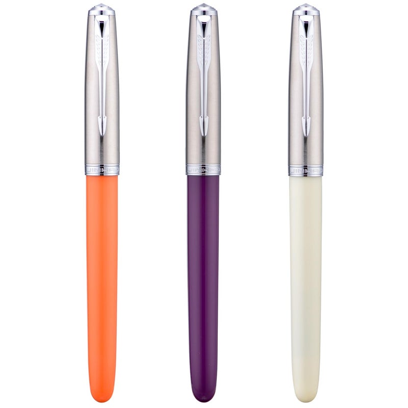 Lanxivi 3 Jinhao 86 Fountain Pen Set (Orange, Purple and White Resin) Extra Fine Nib with Refillable Ink Converter - Image 1