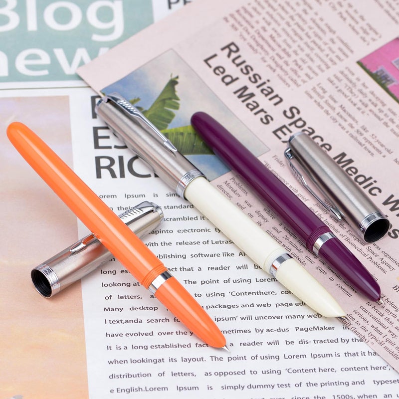 Lanxivi 3 Jinhao 86 Fountain Pen Set (Orange, Purple and White Resin) Extra Fine Nib with Refillable Ink Converter - Image 4