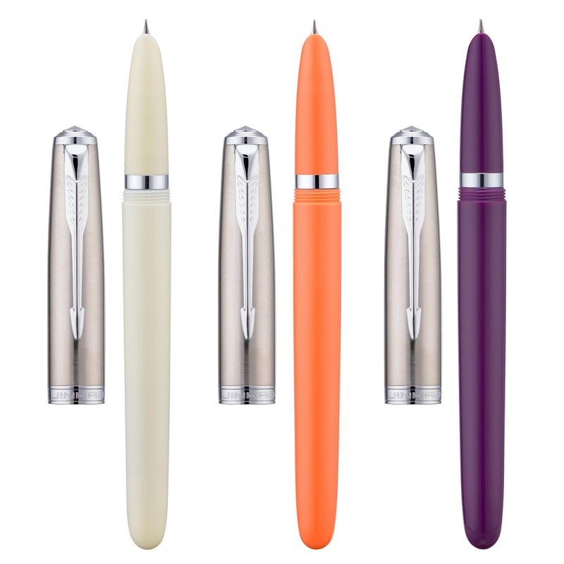Lanxivi 3 Jinhao 86 Fountain Pen Set (Orange, Purple and White Resin) Extra Fine Nib with Refillable Ink Converter - Image 2