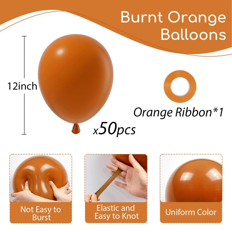 awenztech Burnt Orange Balloons 12inch, Burnt Orange Latex Balloons 50pcs Party Balloon for Fall Themed Bridal Baby Shower Wedding Graduation Birthday Party Decorations - Image 2