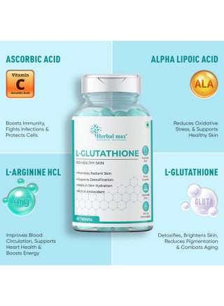 glutathione dr max Herbal Max Herbal max L Glutathione Tablets For Skin Whitening With Antioxidants - 60 Tablets | Hydrated Skin | Youthful Skin | Vitamin C | | Best Price Qatar