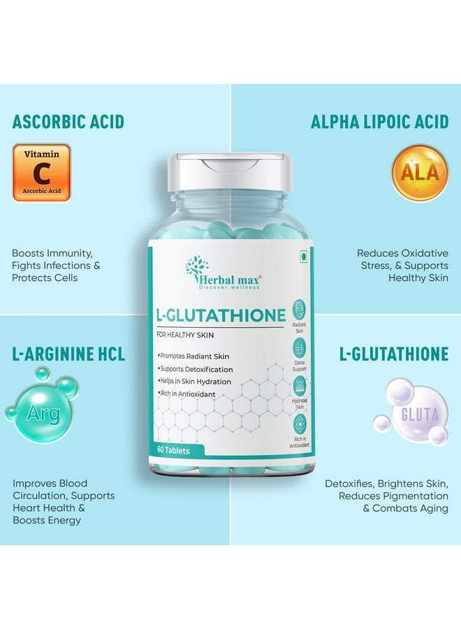Herbal Max أقراص هيربال ماكس L جلاوتاثيون لتفتيح البشرة مع مضادات الأكسدة - 60 قرص | بشرة رطبة | بشرة شابة | فيتامين C  - Image 4