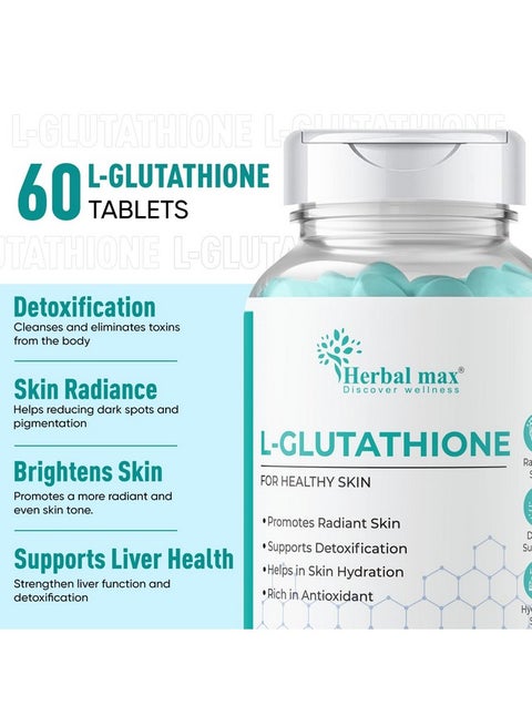 Herbal Max Herbal max L Glutathione Tablets For Skin Whitening With  Antioxidants - 60 Tablets | Hydrated Skin | Youthful Skin | Vitamin C | |  Best Price KSA