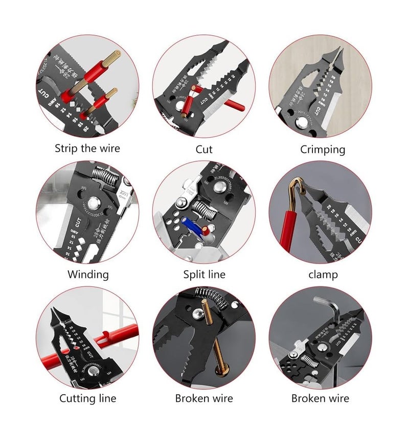 COZIESS 28in1 Professional MultiPurpose Wire Stripper Electric Cable Cutting and Crimping Pliers with Metal Locking Buckle - Image 3