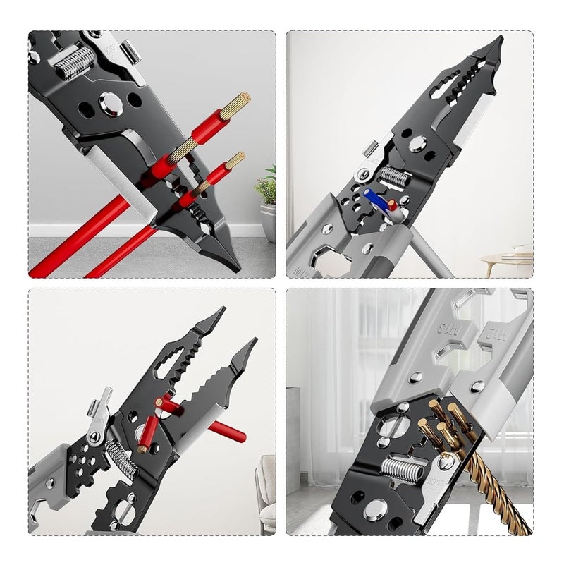 COZIESS 28in1 Professional MultiPurpose Wire Stripper Electric Cable Cutting and Crimping Pliers with Metal Locking Buckle - Image 4