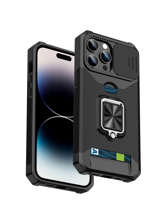 Case For iPhone 14 Pro Max Sliding Camshield Card Slot Ring Kickstand Phone Case  - Image 1
