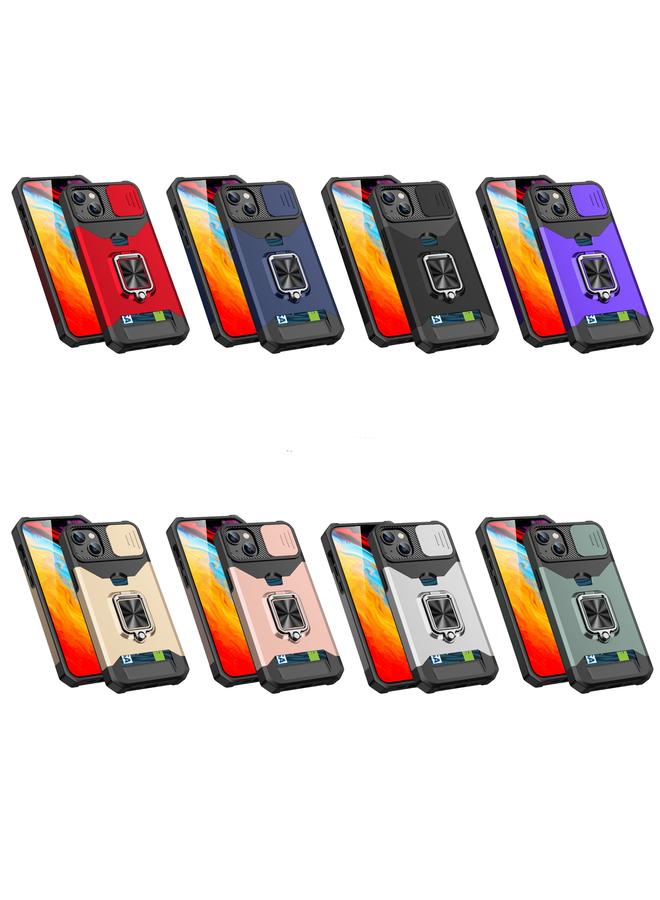 Case For iPhone 14 Pro Max Sliding Camshield Card Slot Ring Kickstand Phone Case  - Image 2