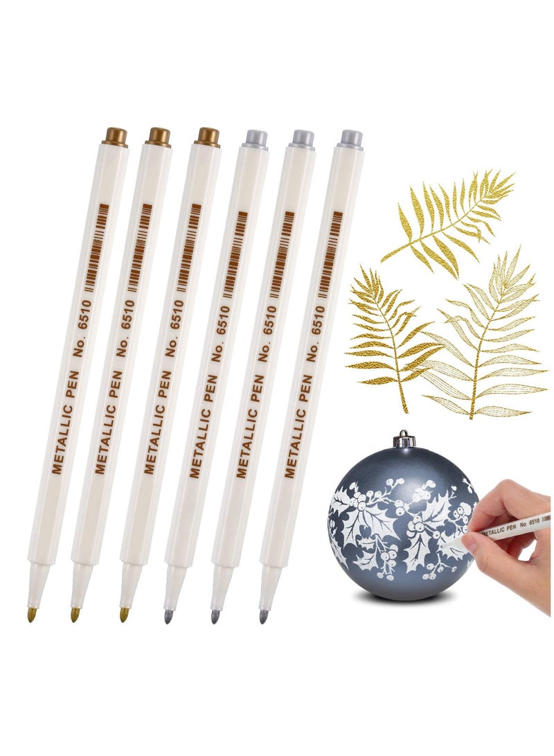 KASTWAVE Gold and Silver Metallic Marker Pens, 6pcs Bling Writing Ink Pen Shiny Highlight Marker Pens Glittering Permanent Markers Gloss Wet Shine Effect Art Marker Pens for Painting Card Making - Image 1