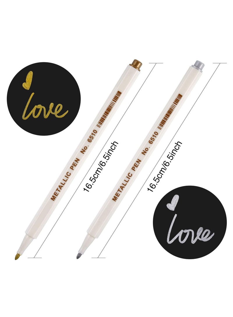 KASTWAVE Gold and Silver Metallic Marker Pens, 6pcs Bling Writing Ink Pen Shiny Highlight Marker Pens Glittering Permanent Markers Gloss Wet Shine Effect Art Marker Pens for Painting Card Making - Image 2