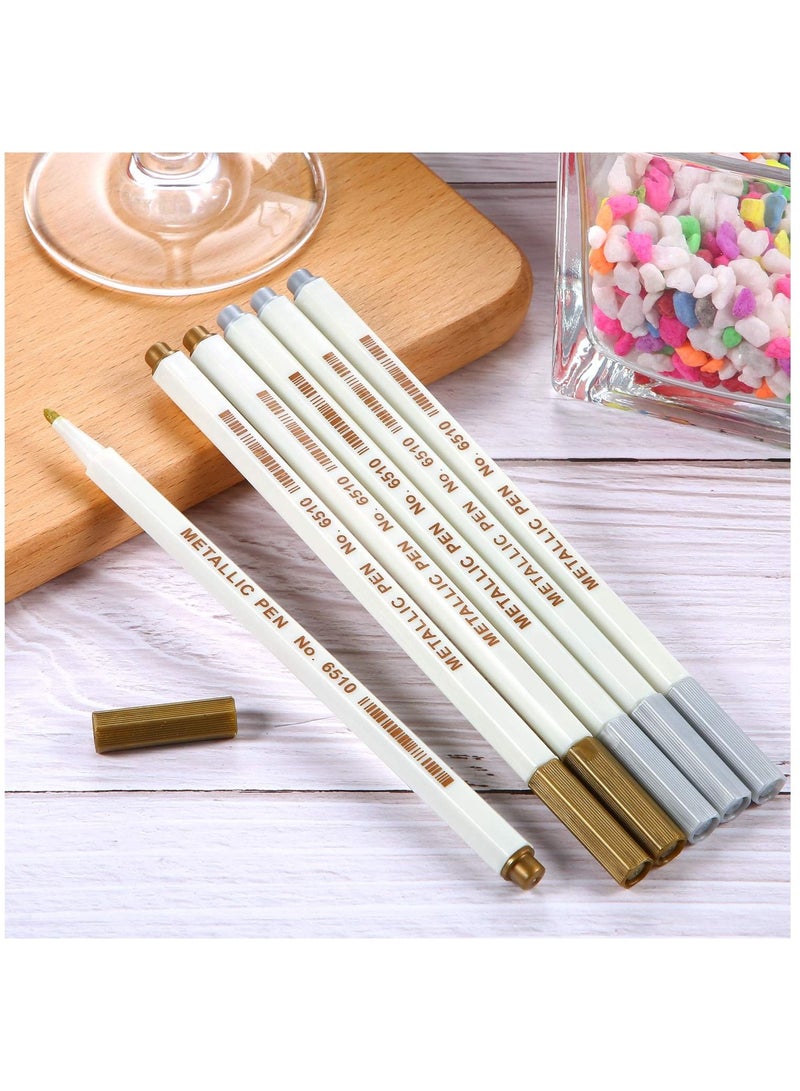 KASTWAVE Gold and Silver Metallic Marker Pens, 6pcs Bling Writing Ink Pen Shiny Highlight Marker Pens Glittering Permanent Markers Gloss Wet Shine Effect Art Marker Pens for Painting Card Making - Image 4