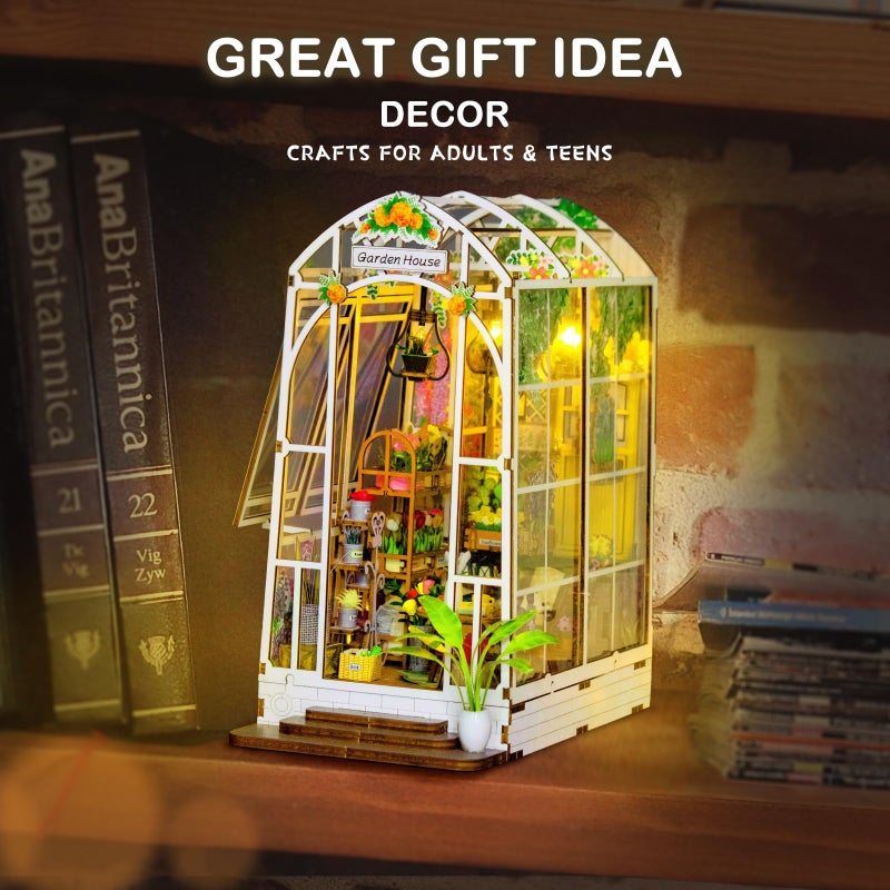 Fimeetoy Book Nook Kits for Adults, Miniature House Dollhouse Kit for Teens, DIY Crafts for Adults, Bookshelf Decor Garden House with LED Light, Gifts for Family and Friends - Image 2