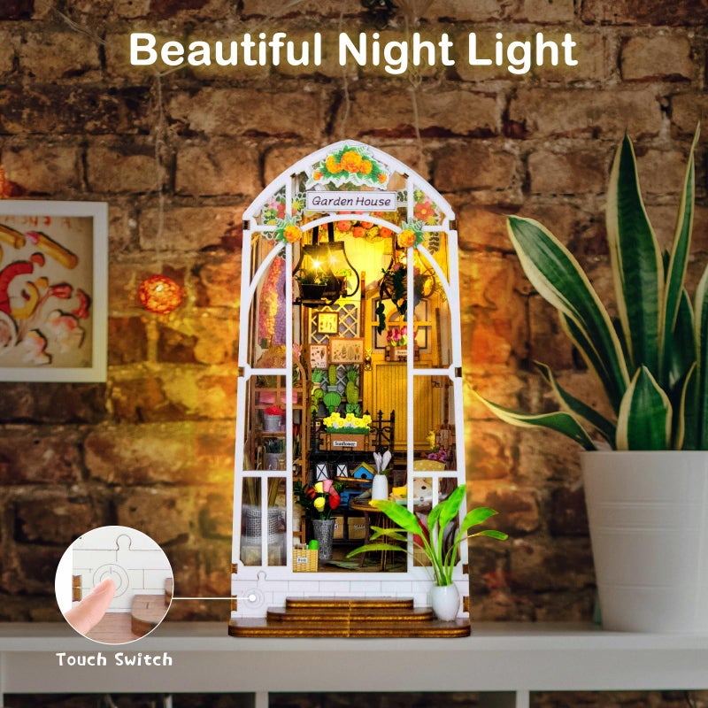 Fimeetoy Book Nook Kits for Adults, Miniature House Dollhouse Kit for Teens, DIY Crafts for Adults, Bookshelf Decor Garden House with LED Light, Gifts for Family and Friends - Image 5