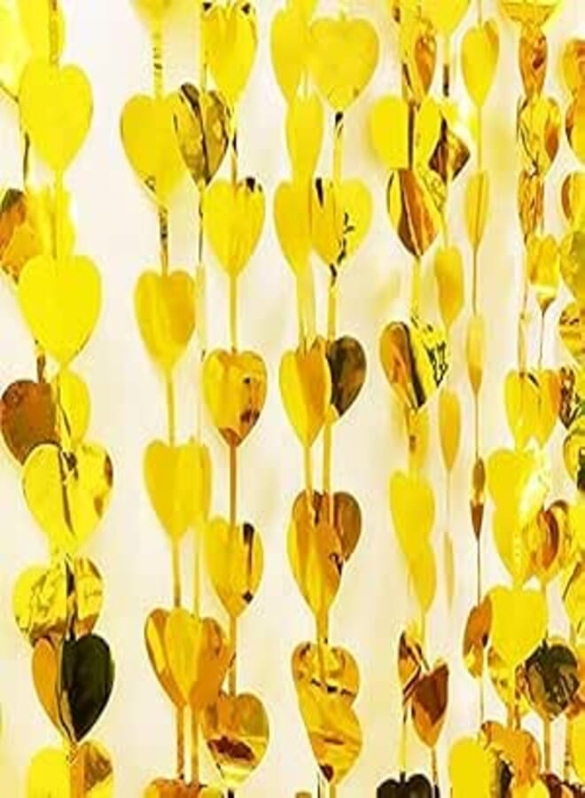 Golden Heart Shape Metallic Foil Fringe Curtains for Party Decoration Window Door String Curtain Wedding Birthday Photo Booth Backdrop Party Tassel