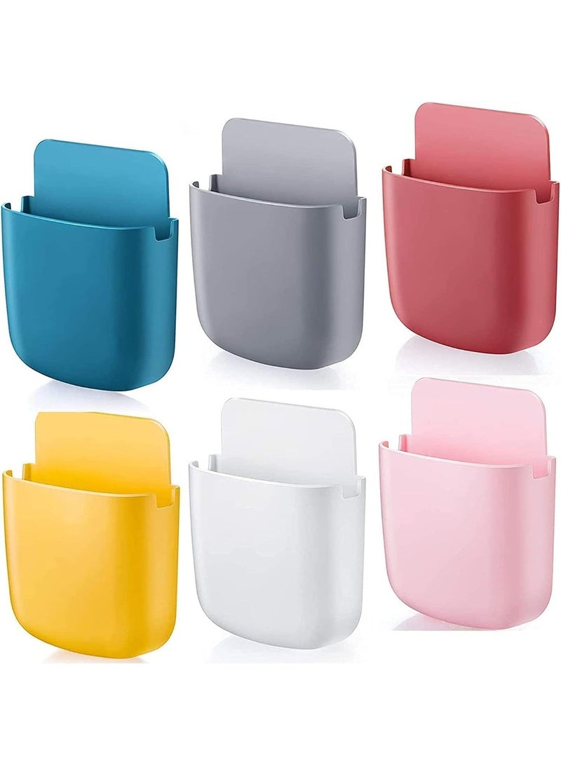 6 Pcs Wall Mounted Remote Control Holders, Self-Adhesive Organizer Box with Charging Hole, No Drill Storage Cubicle for Phone, Remote, Office Supplies, Toothbrush, Home Bedside Wall Decor - Image 1