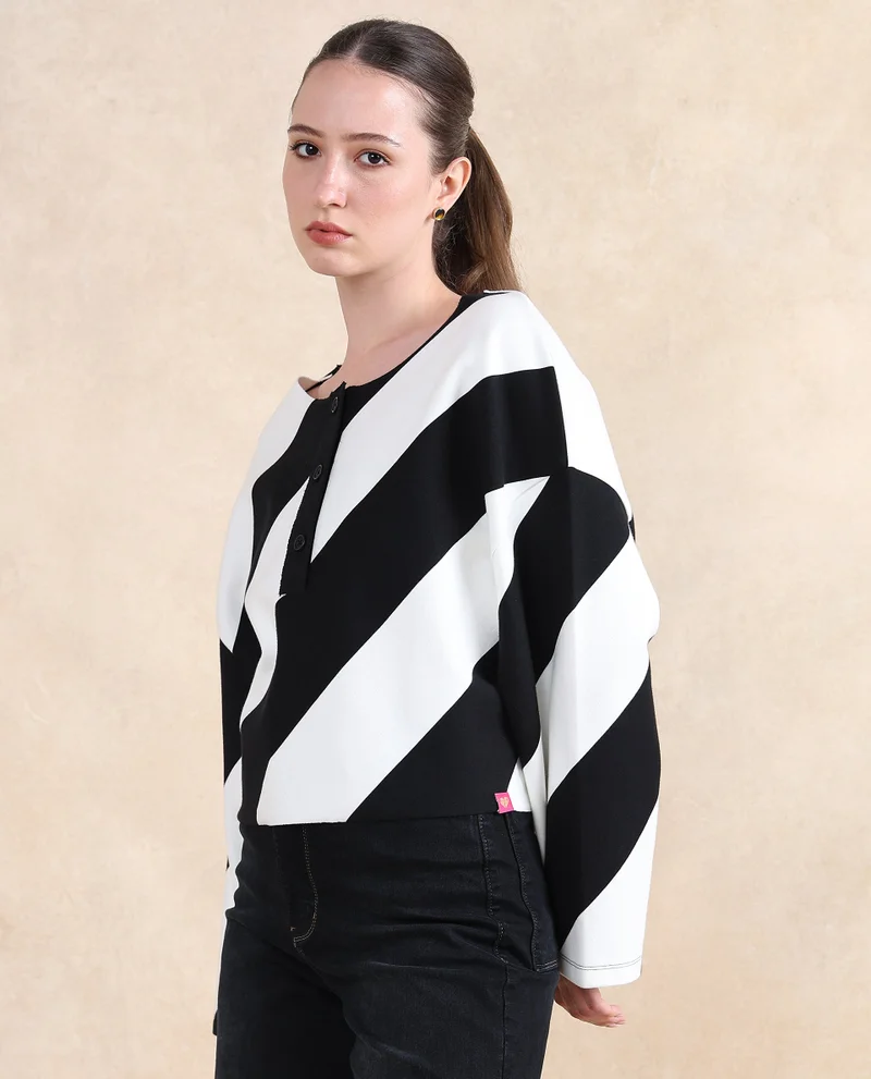 Rareism Women's Diagonal Striped Knit Top