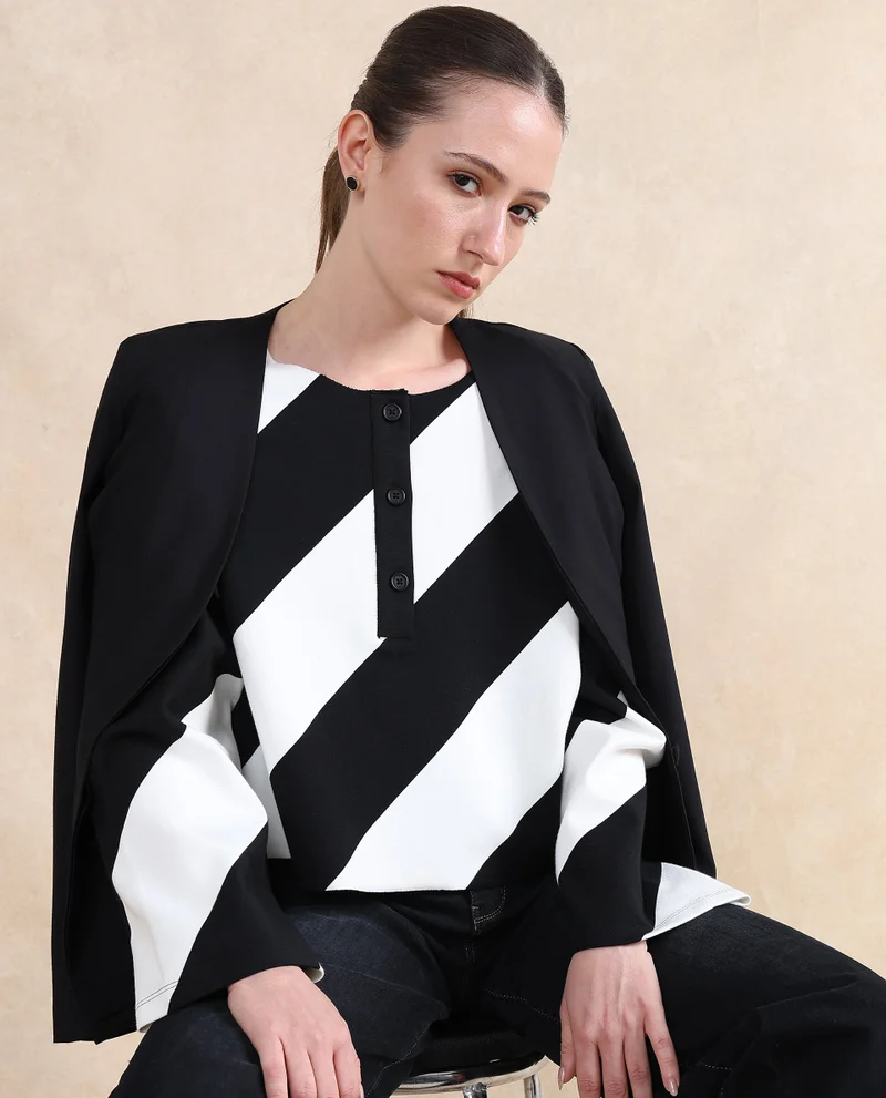 Rareism Women's Diagonal Striped Knit Top