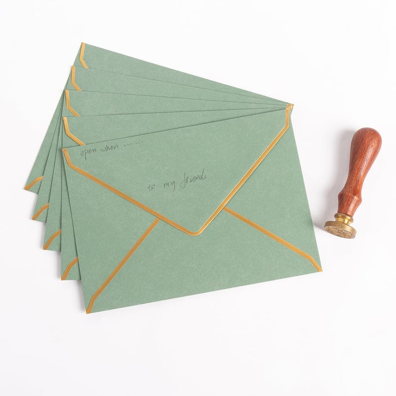 Homtable 50 Pack Sage Green A7 Envelopes 5 x 7 Self-Adhesive V Flap Envelopes with Gold Border for Office, Greeting Card, Wedding, Graduation, Baby Shower, Parties, Invitations (Sage Green, 5x7) - Image 5