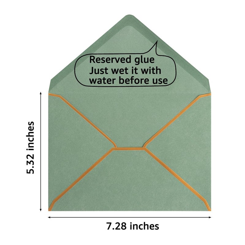 Homtable 50 Pack Sage Green A7 Envelopes 5 x 7 Self-Adhesive V Flap Envelopes with Gold Border for Office, Greeting Card, Wedding, Graduation, Baby Shower, Parties, Invitations (Sage Green, 5x7) - Image 2