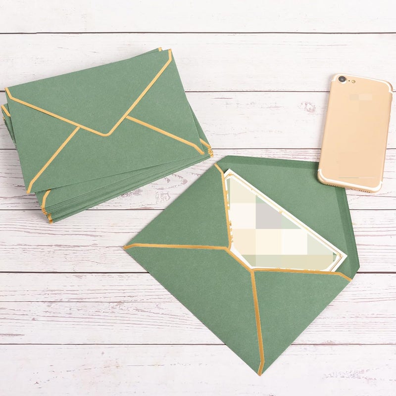 Homtable 50 Pack Sage Green A7 Envelopes 5 x 7 Self-Adhesive V Flap Envelopes with Gold Border for Office, Greeting Card, Wedding, Graduation, Baby Shower, Parties, Invitations (Sage Green, 5x7) - Image 4