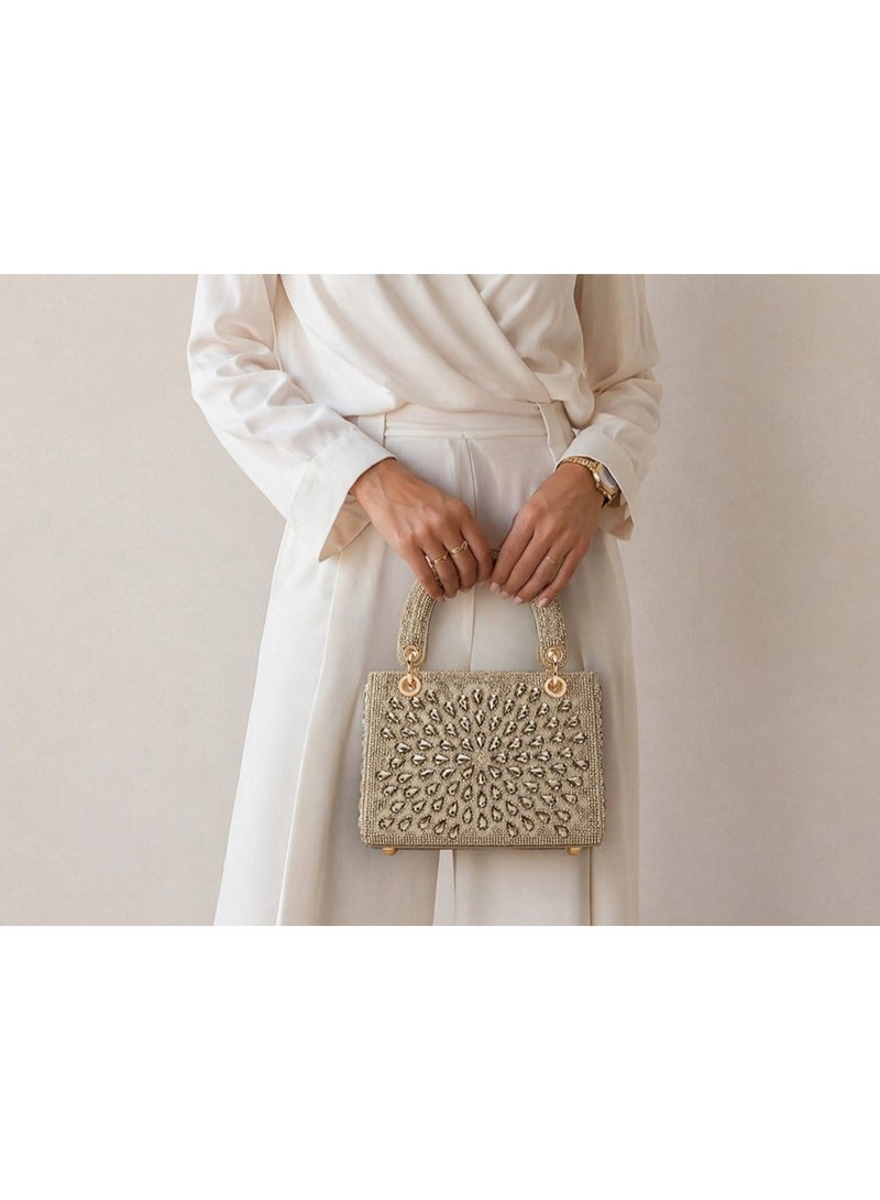 لايف ستيلاش  حقيبة كروس للسهره بتصميم قطرات موزعة بشكل فني - جولد ZS-12 - Image 3