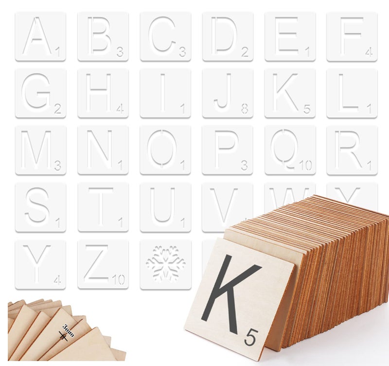 ilauke Scrabble Tiles for Crafts 5x5 Blank Wood Square Perfect for Wall Decor Farmhouse Style Wooden Letters 26 Large Scrabble Pieces 36pcs Unfinished Wood Squares
