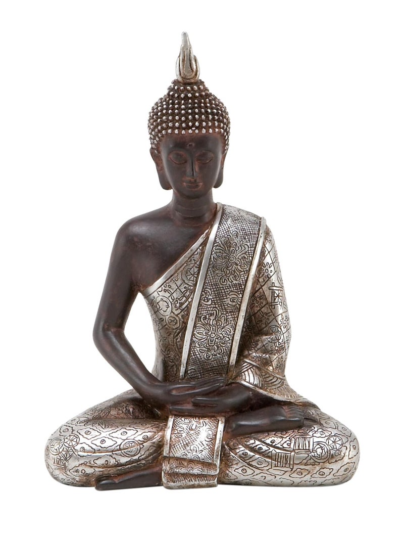 Deco 79 Polystone Buddha Decorative Sculpture Meditating Home Decor Statue with Engraved Carvings and Relief Detailing Accent Figurine 6 x 4 x 8 Black