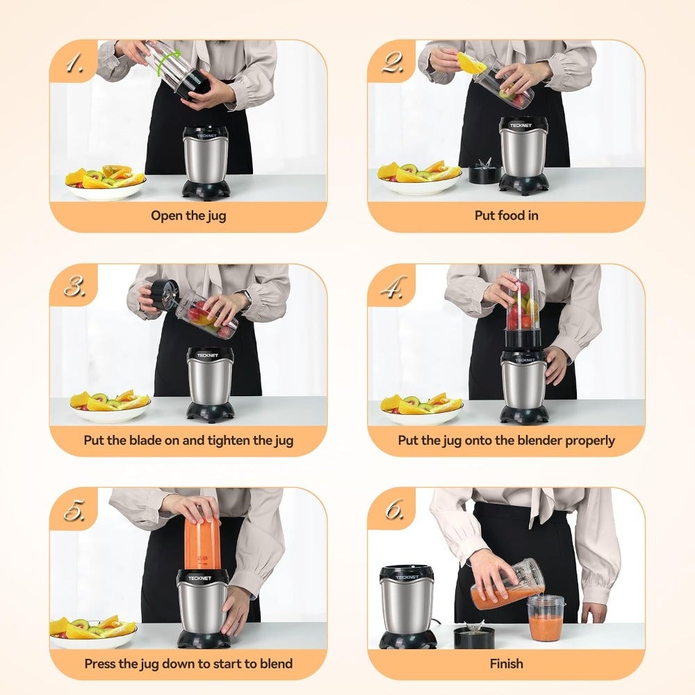 Blender Smoothie Maker, 600W High-Speed Personal Blender 25, 000 RPM for Fruits, Vegetables, Nuts, Ice for Smoothies Juices, with 500ml Portable Cup 150ml Grinding Cup