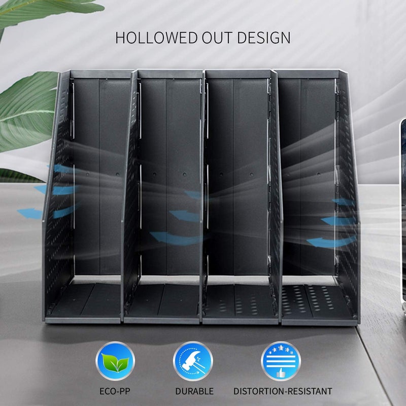 Deli Collapsible Magazine File Holder, Desk Organizer Document Folder For Office Organization And Storage, 4 Vertical Compartments, Dark Gray - Image 3