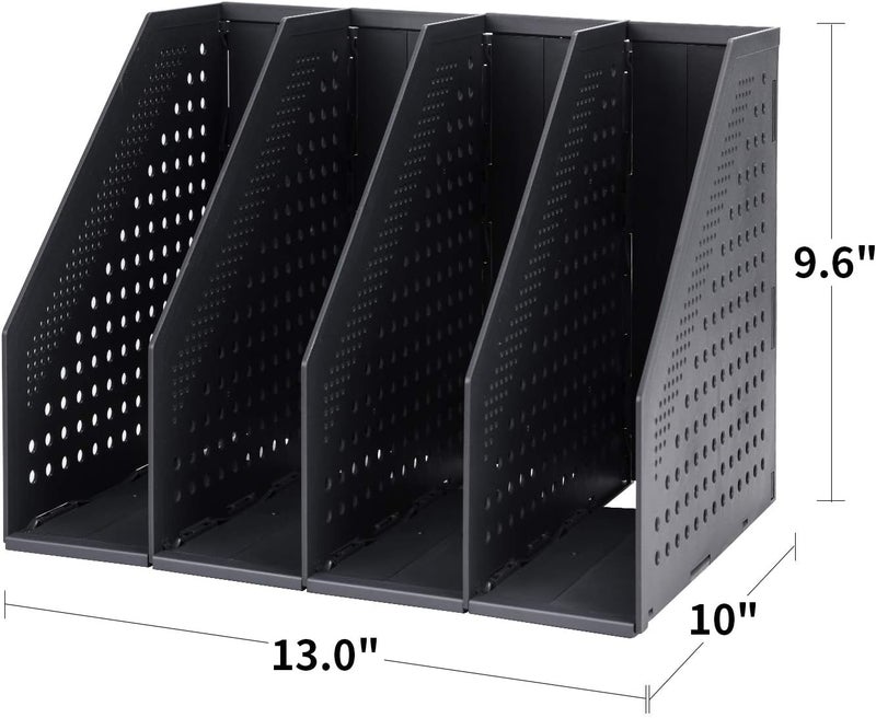 Deli Collapsible Magazine File Holder, Desk Organizer Document Folder For Office Organization And Storage, 4 Vertical Compartments, Dark Gray - Image 2