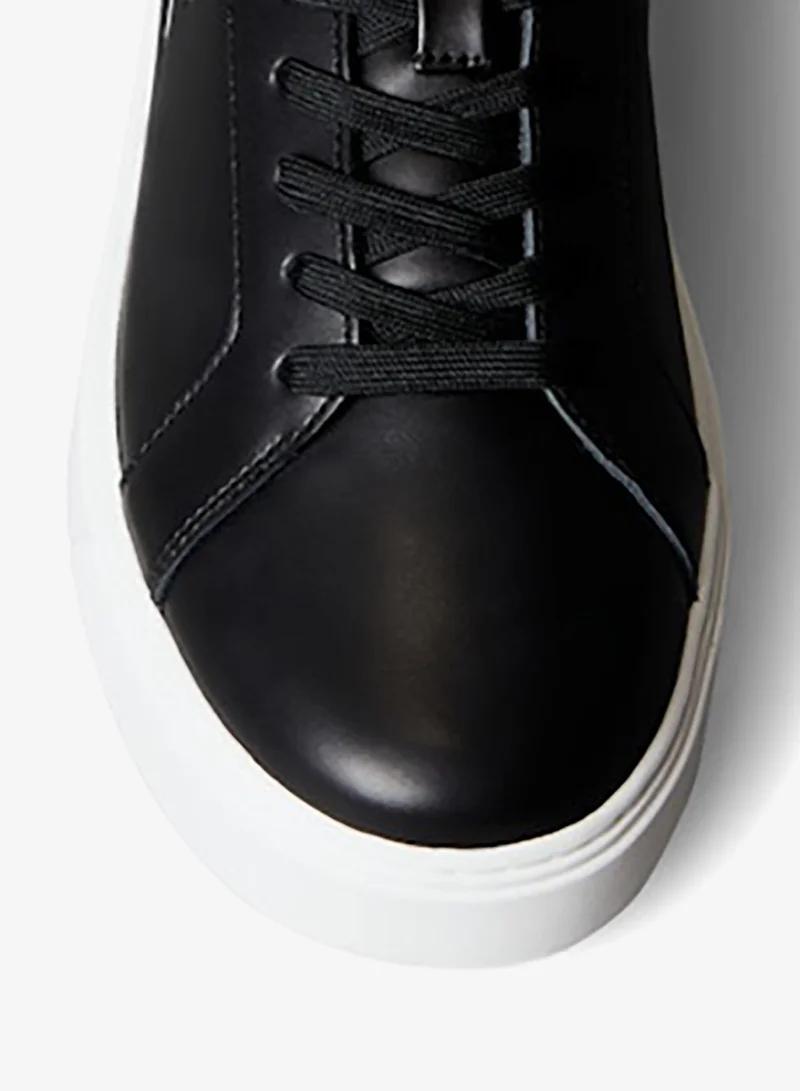 Calvin Klein Black/Bright White CK Baseline - Leather Signature Trainers for Men | Best Price UAE