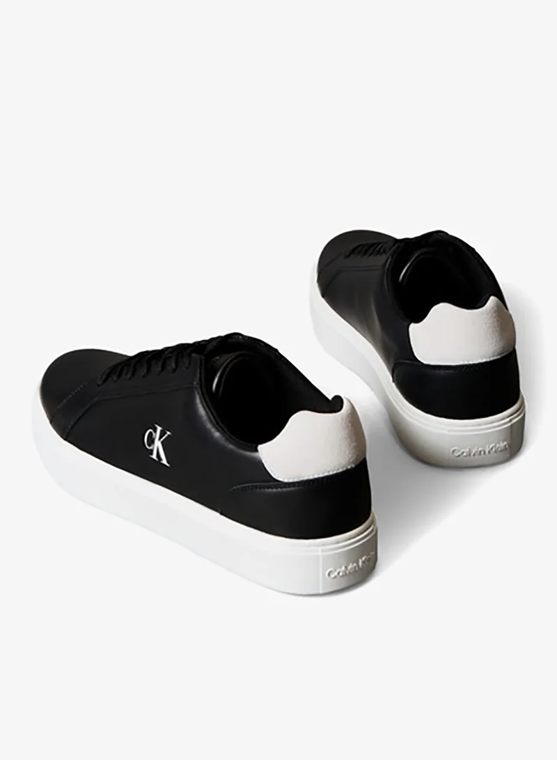 Calvin Klein Black/Bright White CK Baseline - Leather Signature Trainers for Men | Best Price UAE