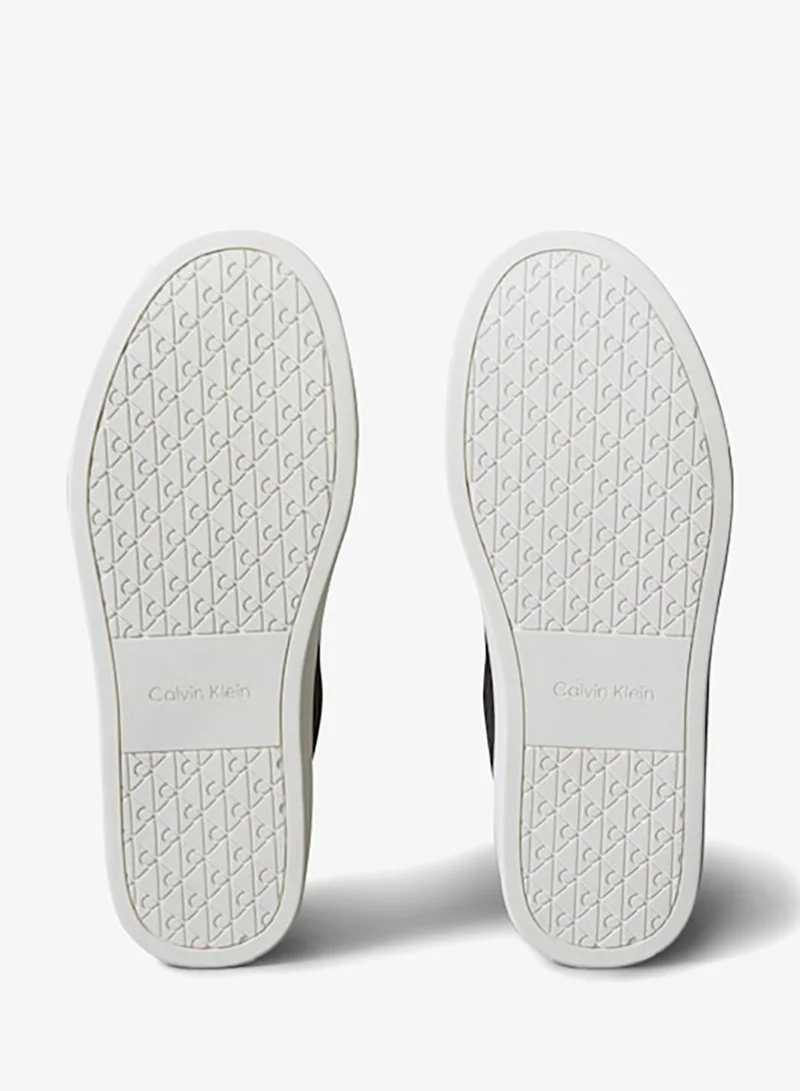 Calvin Klein Black/Bright White CK Baseline - Leather Signature Trainers for Men | Best Price UAE