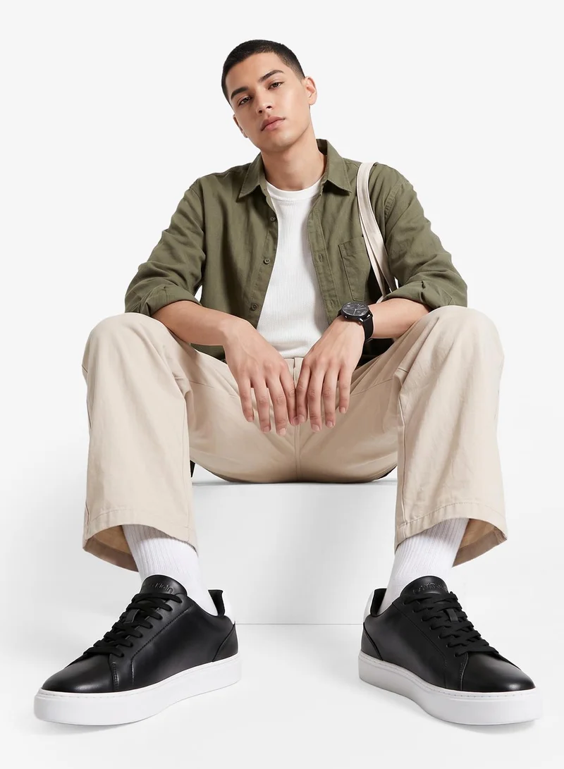 Calvin Klein Black/Bright White CK Baseline - Leather Signature Trainers for Men | Best Price UAE
