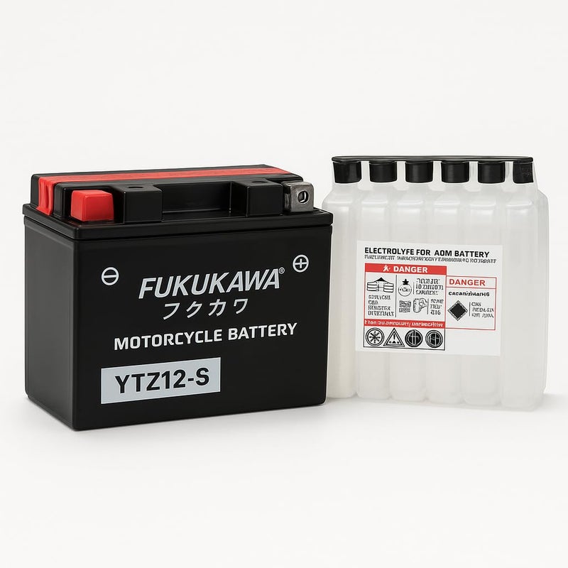 FUKUKAWA YTZ12-S Motorcycle Battery 12V 12Ah | Conventional Lead-Acid with 6 Pack Sulfuric Electrolyte | Reliable Power for Motorbike, Scooter, ATV, Jet Ski - Image 1