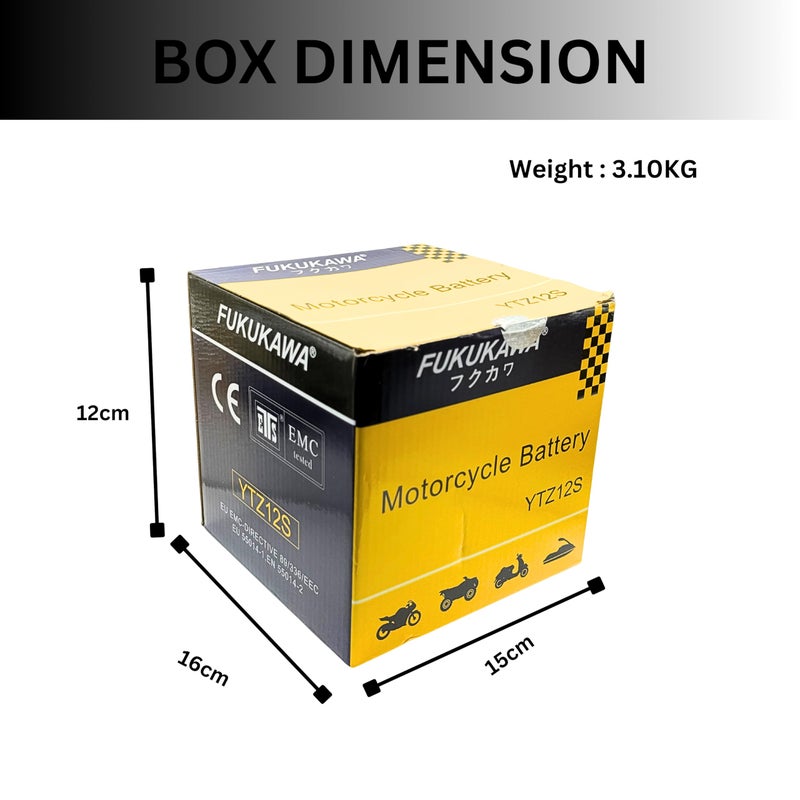 FUKUKAWA YTZ12-S Motorcycle Battery 12V 12Ah | Conventional Lead-Acid with 6 Pack Sulfuric Electrolyte | Reliable Power for Motorbike, Scooter, ATV, Jet Ski - Image 3