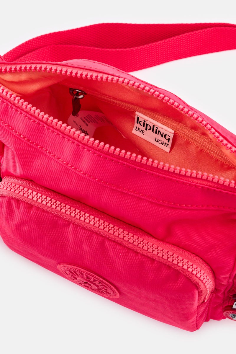 kipling حقيبة كتف نسائية بشعار العلامة التجارية مع حلقة مفاتيح، وردي داكن - Image 3