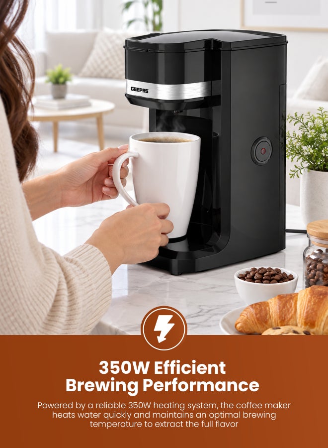 جيباس Single Serve Coffee Maker | 350W Compact Coffee Machine, Automatic Shut-Off | Reusable Scoop Filter, Indicator Light, One-Touch Brewing | Space-Saving Design | GCM36572 Black 250 ml 350 W GCM36572 black - Image 3