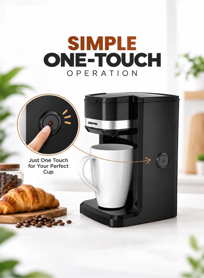 جيباس Single Serve Coffee Maker | 350W Compact Coffee Machine, Automatic Shut-Off | Reusable Scoop Filter, Indicator Light, One-Touch Brewing | Space-Saving Design | GCM36572 Black 250 ml 350 W GCM36572 black - Image 5