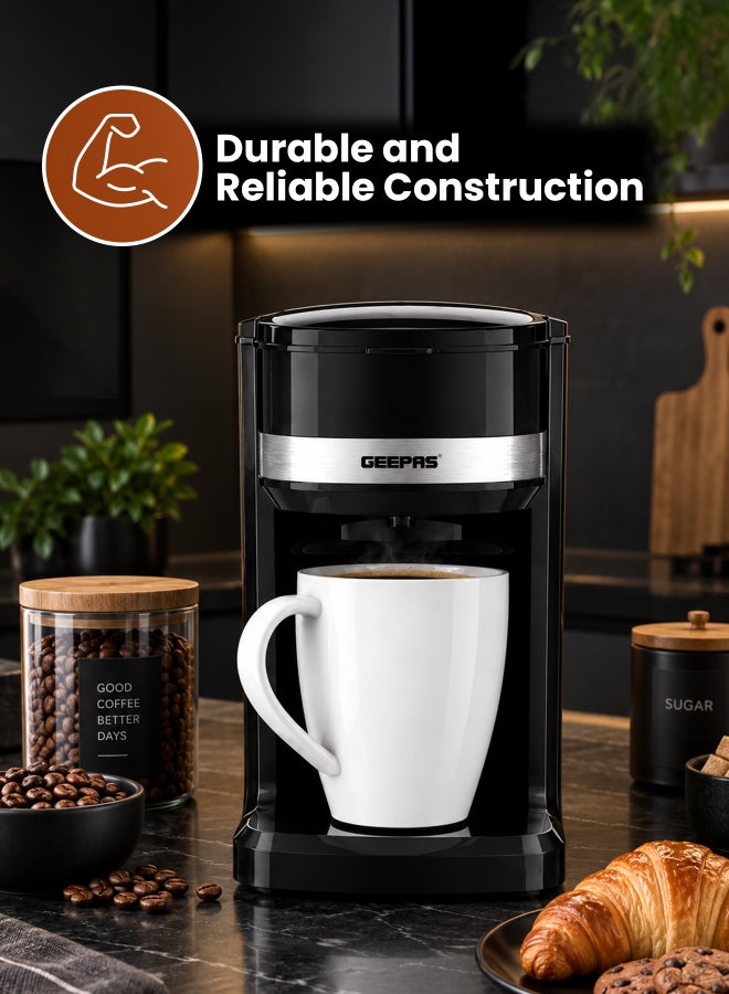 جيباس Single Serve Coffee Maker | 350W Compact Coffee Machine, Automatic Shut-Off | Reusable Scoop Filter, Indicator Light, One-Touch Brewing | Space-Saving Design | GCM36572 Black 250 ml 350 W GCM36572 black - Image 4